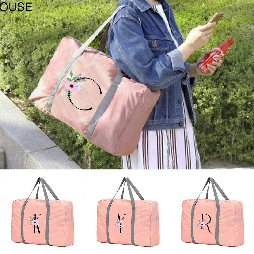 

Foldable women's handbag travel bag Sports Bag Organizer clothing storage flowers and black pattern luggage accessories