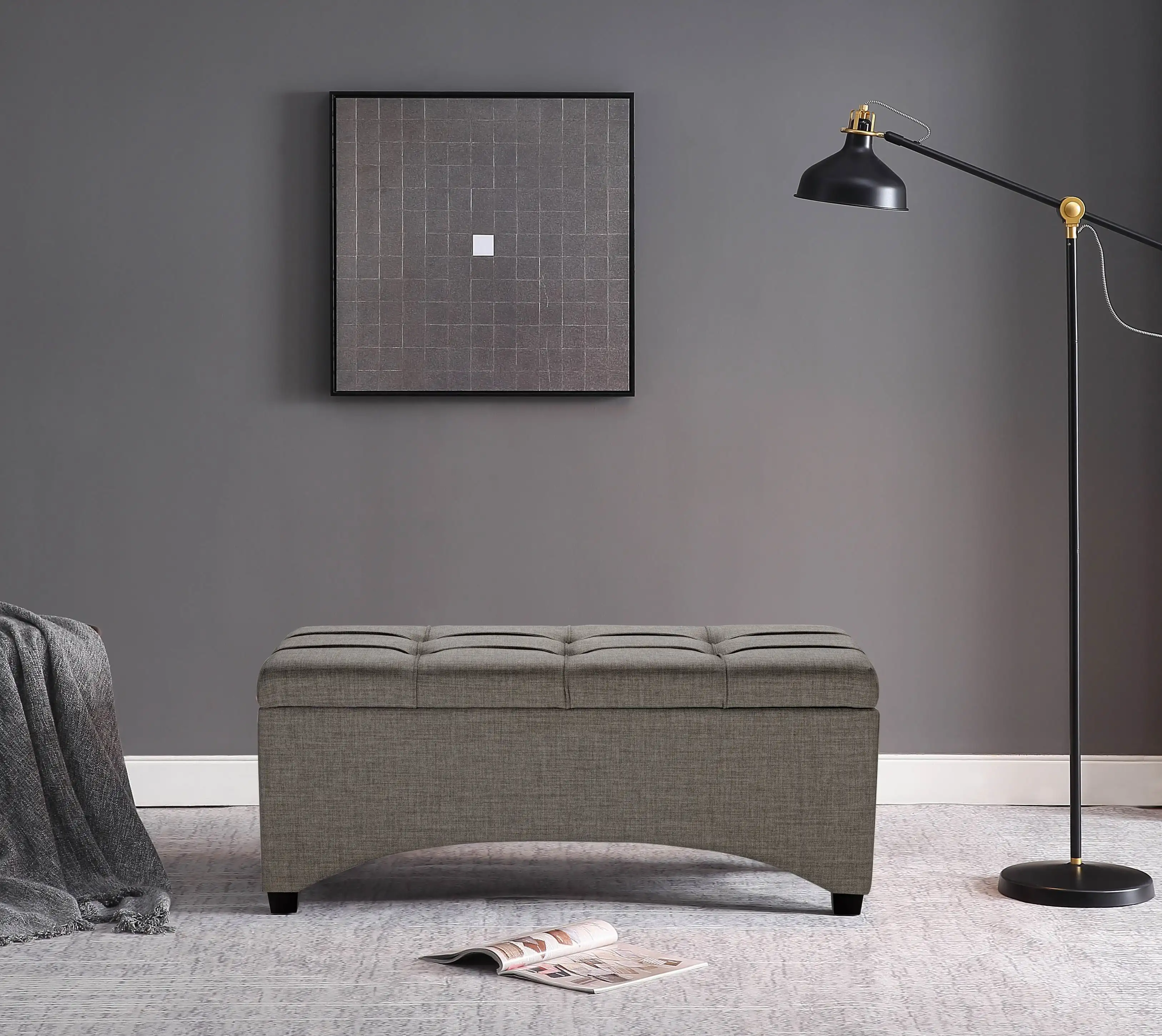 

Homes & Gardens Pintucked Storage Bench, Gray