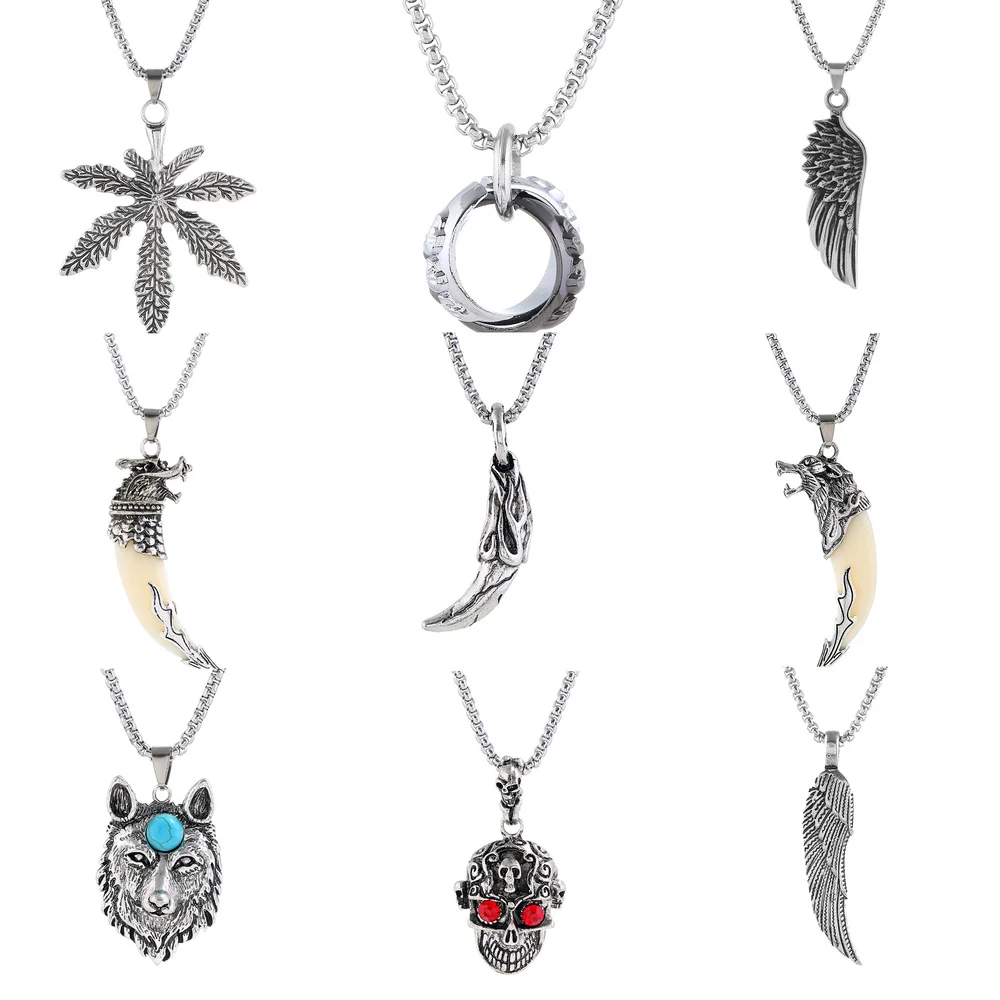 

ZIMNO Punk Skull Wolf Spike Pendant Silver Color Chains Necklace for Men Choker Bohemian Women Jewelery Goth Cosplay Accessories