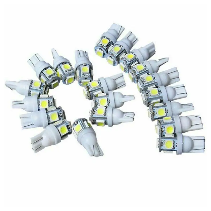 

15pcs T10 Car White LED 5050 5smd Wedge Light Bulb W5W 194 168 2825 158 192 12VCar Interior Reading Lights Car Sun Visor Lights