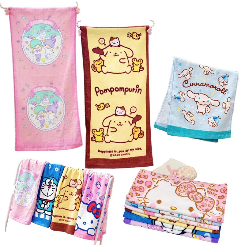 

Kawaii Anime My Melody Kittys Pompom Purins Littletwinstars Graphic Print Pure Cotton Face Towel Girl Fashion Birthday Present