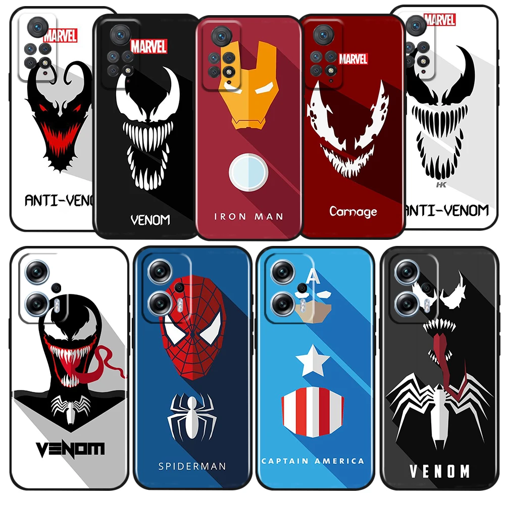 

Marvel Hero Logo For Xiaomi Redmi Note 12 11 11T 11S 10 10T 9 8 7 6 5 Pro Plus 5G 4G Silicone Black Phone Case