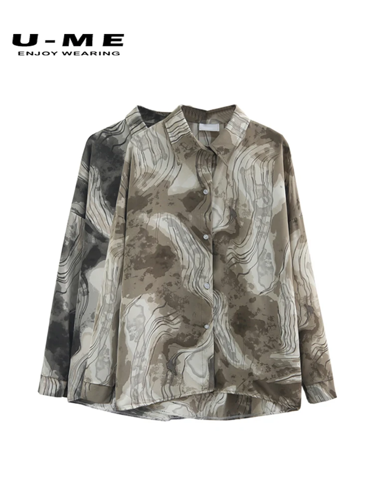 

Рубашка женская с отложным воротником, шикарная блузка свободного покроя с винтажным принтом, модная рубашка в Корейском стиле, Топ с длинн...