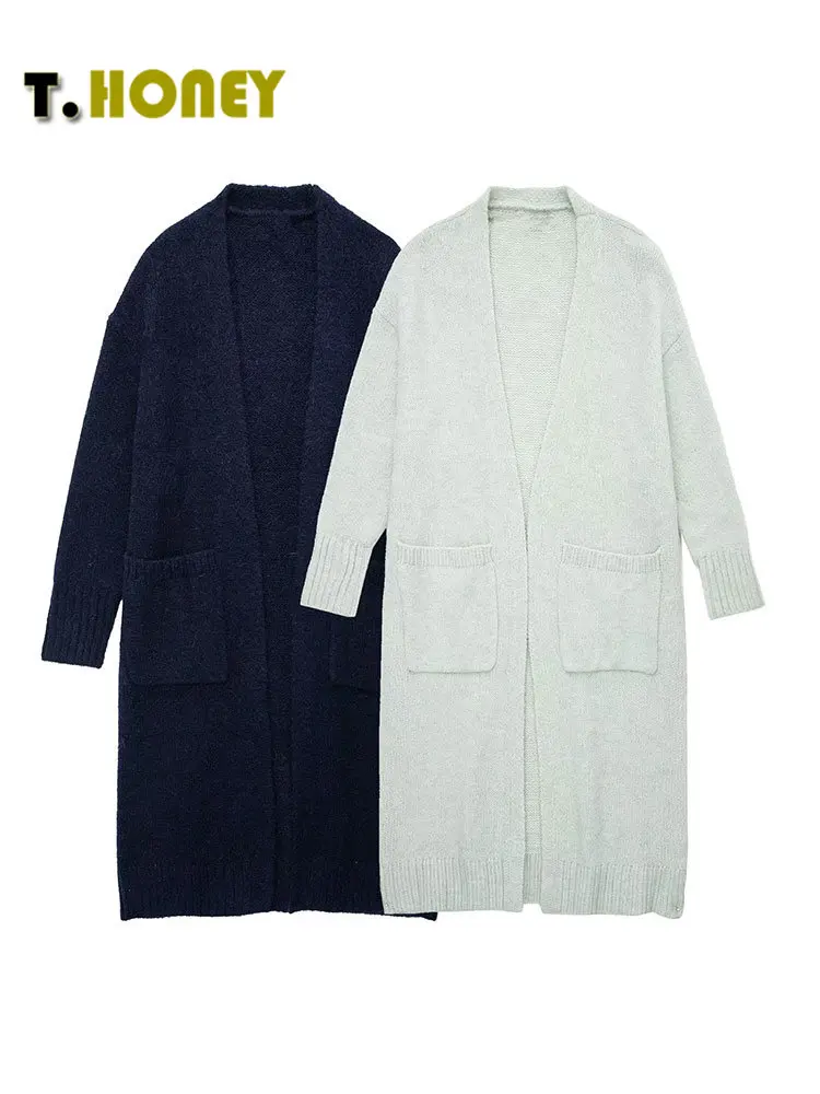 

TELLHONEY женский модный однотонный свитер с длинным рукавом кардиганы женский зимний винтажный элегантный плотный теплый свитер длинные наря...