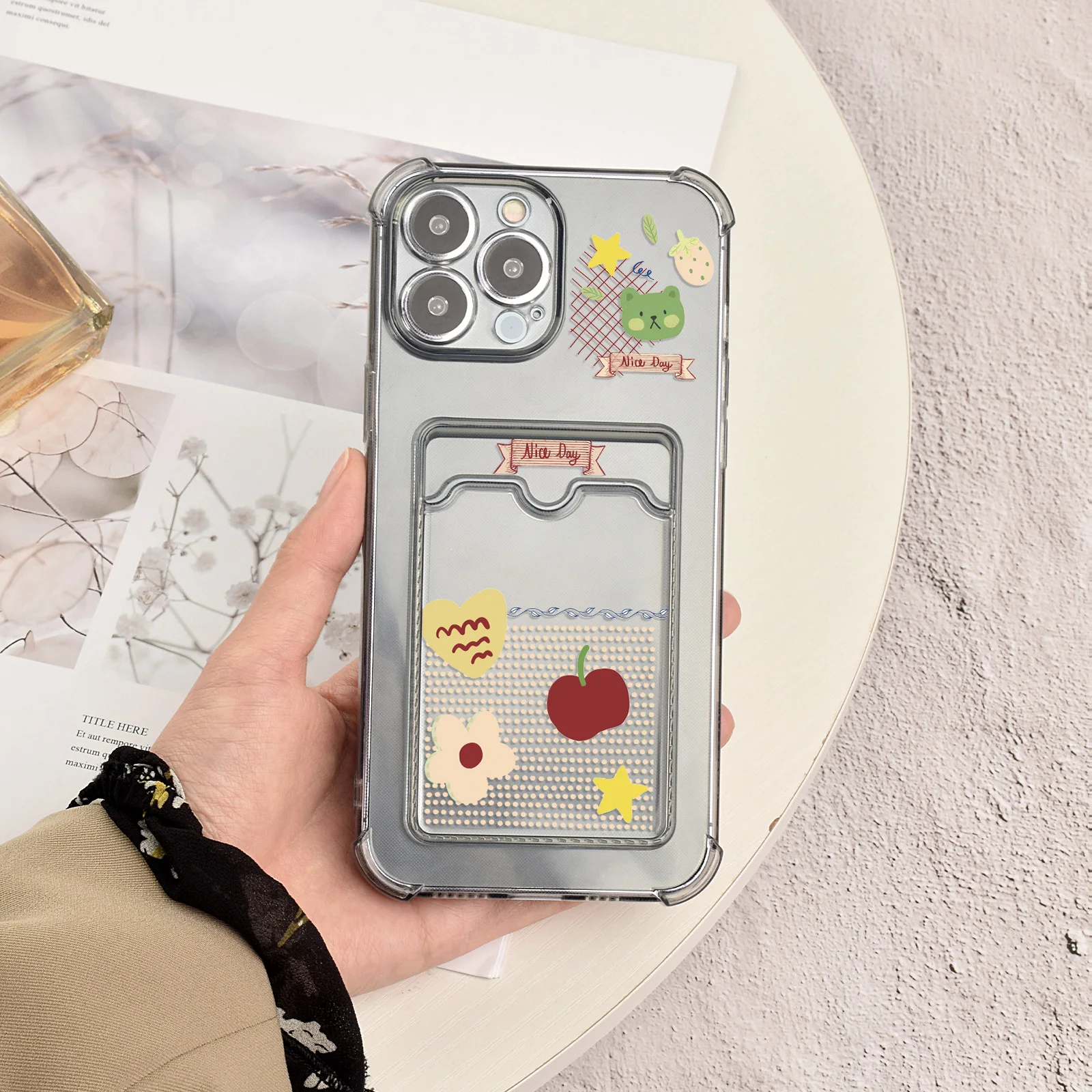 

Flowers Floral Case for iPhone 14 Plus 13 11 12 Pro Max Mini XR XS Max XS X Card Slot Bag Holder Shockproof Transparent Cover