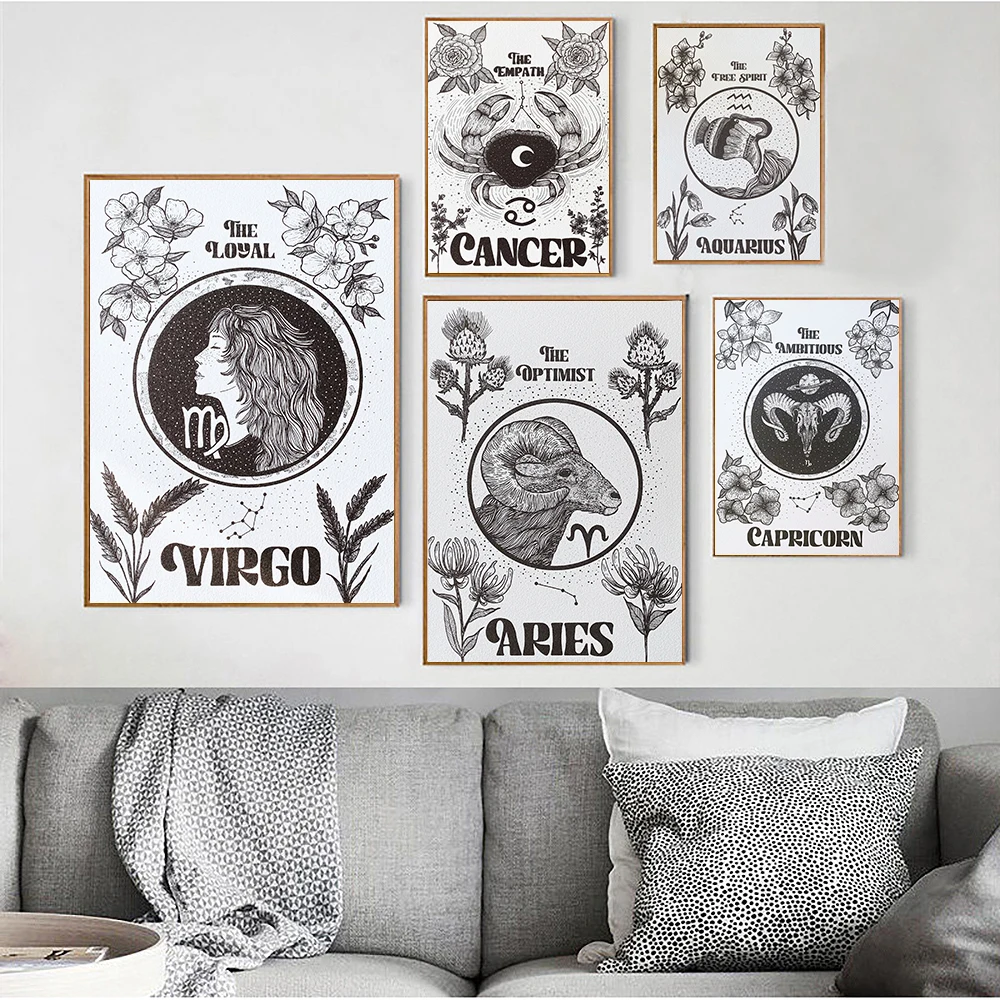 Ретро-постер 12 созвездия зодиака астрологические знаки Картина на холсте Бохо
