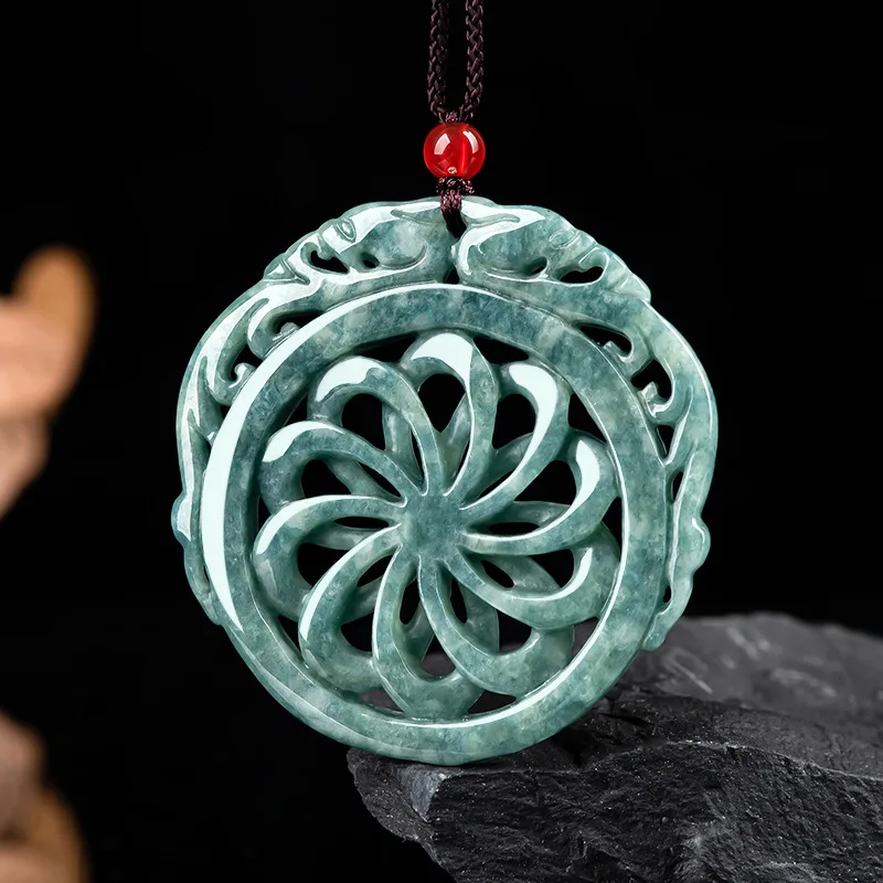 

Burmese Jade Dragon Pendant Necklace Natural Jadeite Charms Amulet Emerald Amulets Green Carved Choker Vintage Designer Jewelry