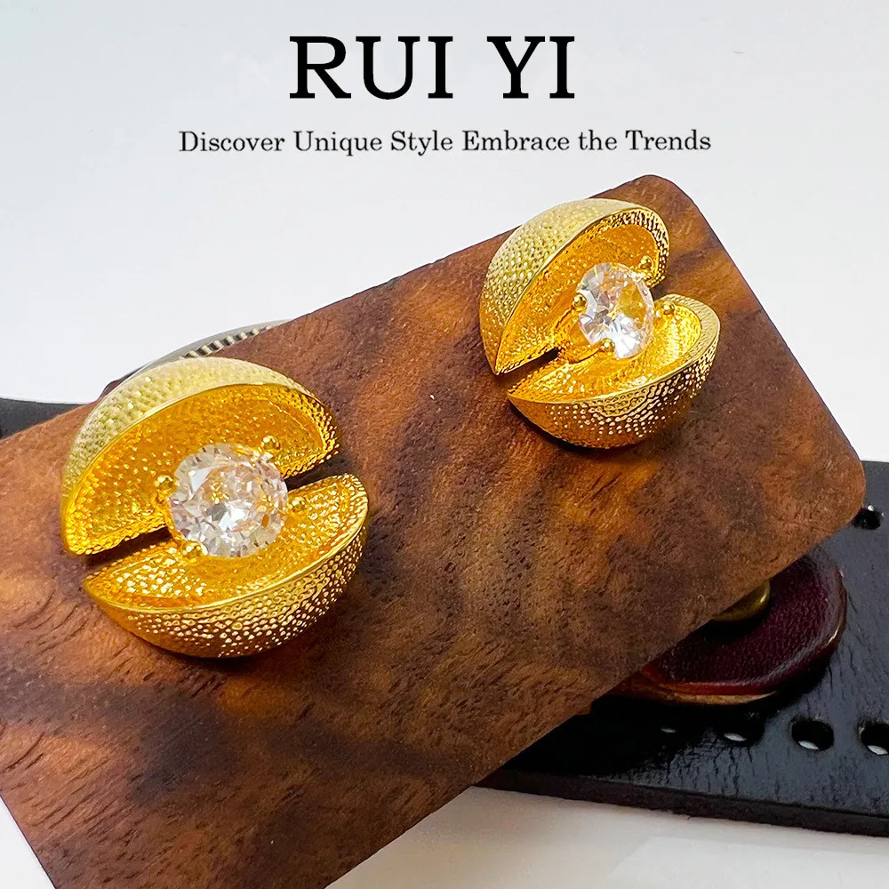 

Simple Geometric Stud Earrings Zircon Brass Spherical Semi Circular Irregular for Women Jewelry Punk INS Minimalist Fashion