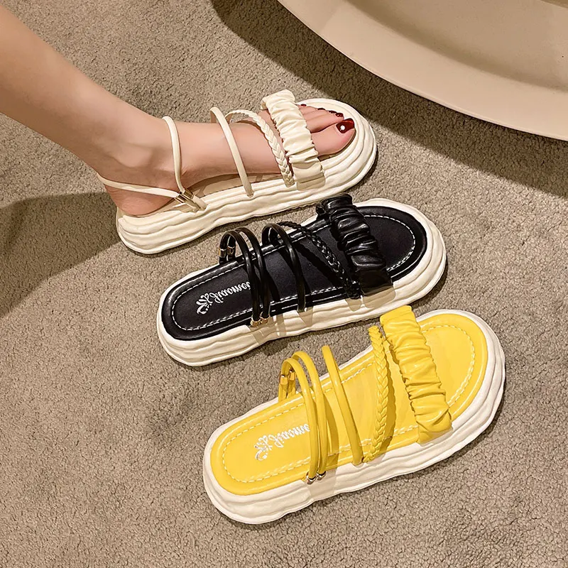 

Female Shoes Womens Slippers Outdoor Platform Lady Luxury Slides Low 2022 Girl Designer Flat PU Rome Rubber Basic Scandals