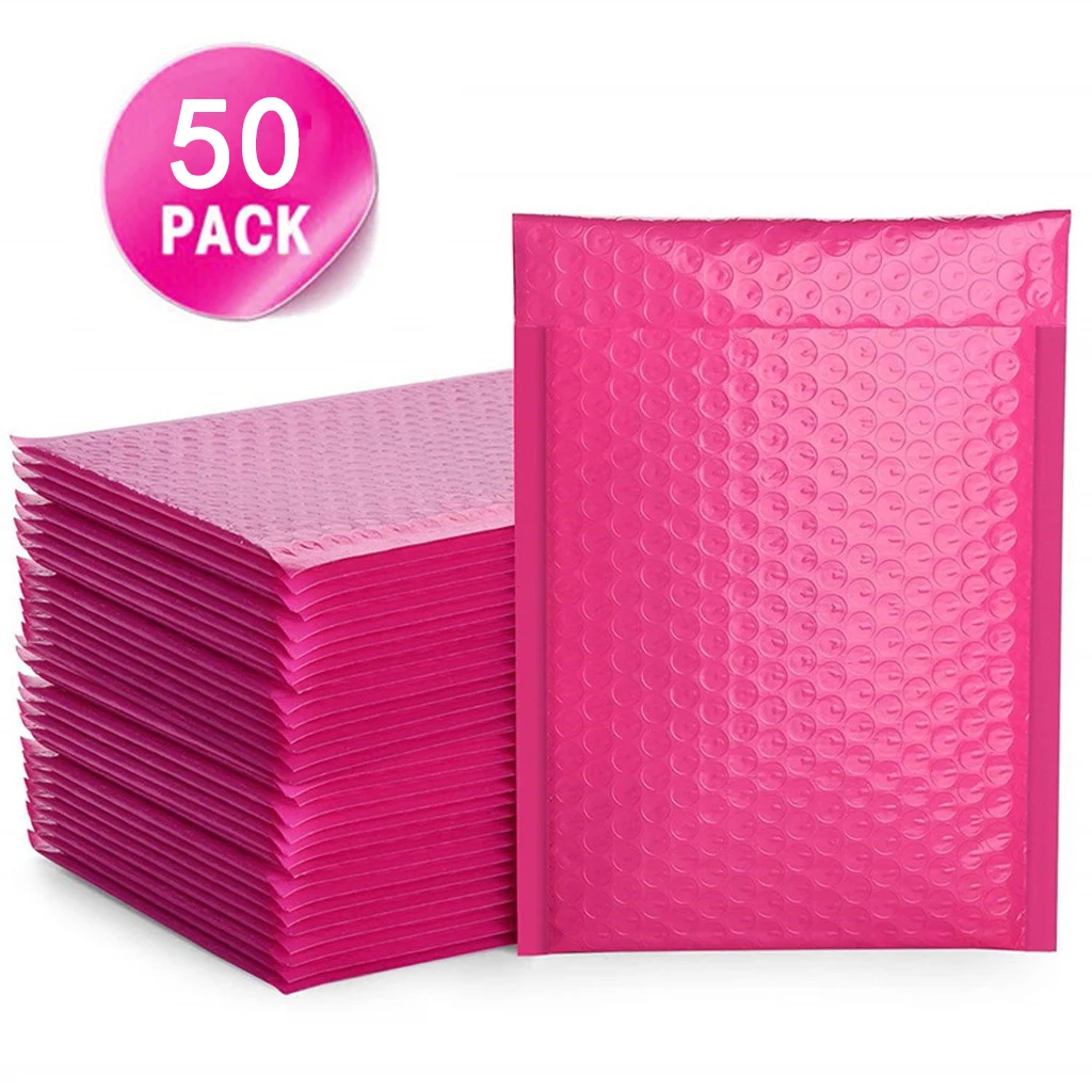 

50PCS Mailer Poly Bubble Padded Mailing Envelopes for Mailer Gift Packaging Self Seal Bag Bubble Padding Hot Pink