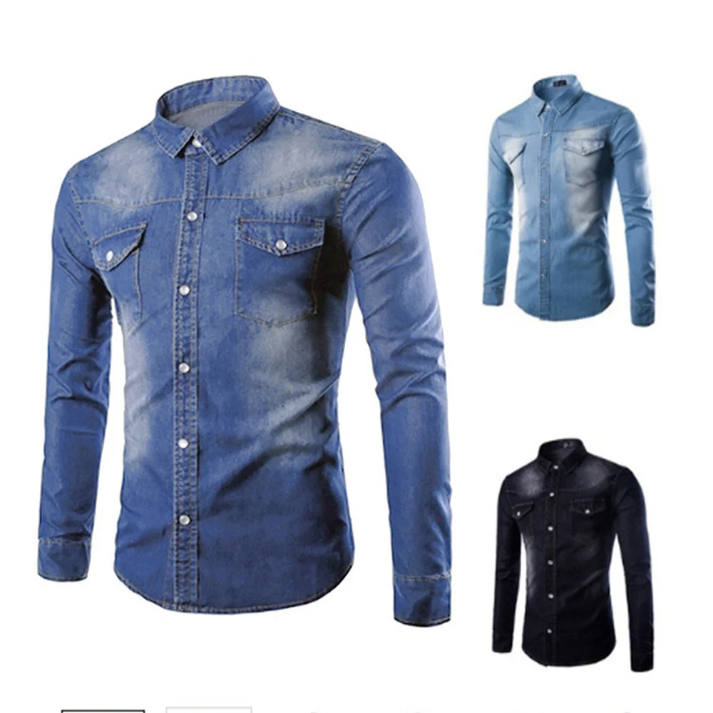 

Casual Men's Denim Shirts Slim Fit Long Sleeve Shirts