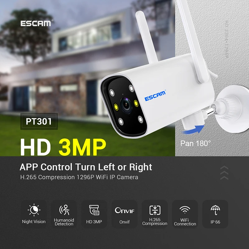 

IP-камера ESCAM PT301, 3 Мп, Wi-Fi, ночное видение
