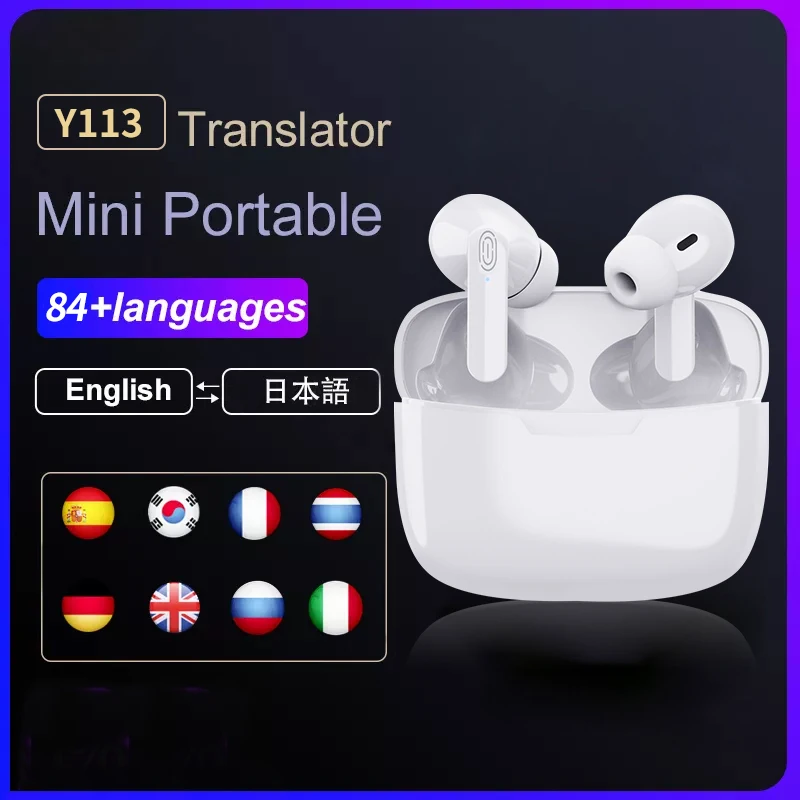 Auriculares inalámbricos con Bluetooth, dispositivo de traducción instantánea, traductor de voz inteligente, 84 idiomas, novedad de 2022