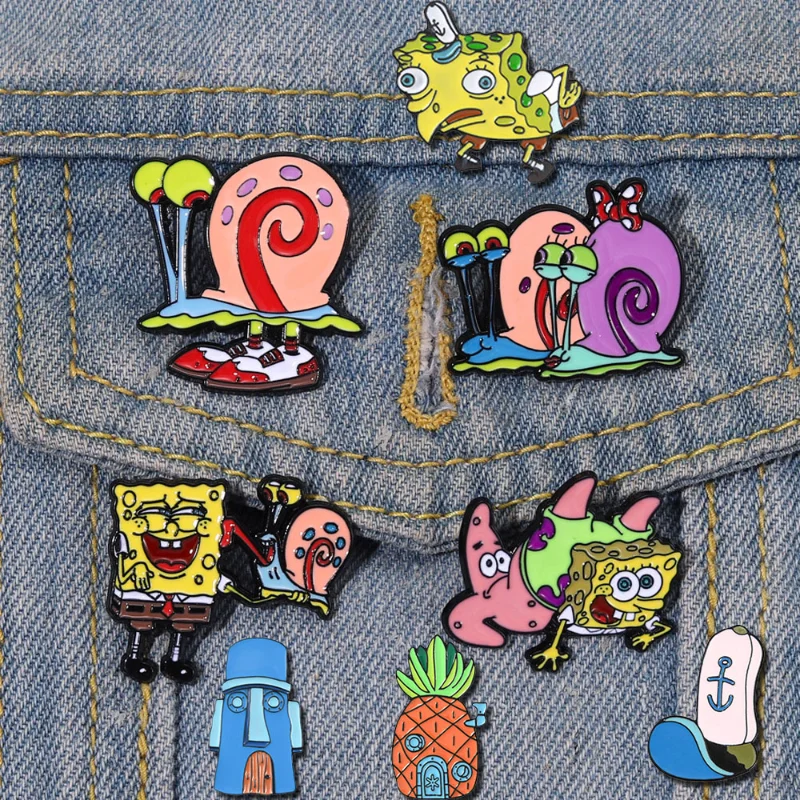 

Sponge-Bob Anime Lapel Badges on Backpack Lapel Pin Clothes Cartoon Metal Pins Brooch Jewelry Jeans Accessories Friend Gifts