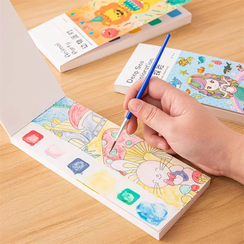 

2pcs Brush Drawing Set Kids DIY Bookmark Toys Children's Graffiti Painting Book 20 Pages Portable Paint Watercolor Pictures &amp