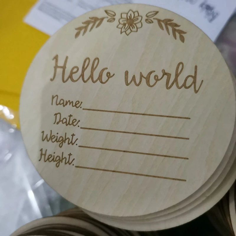 

20pcs Hello World Baby Sign Wood Disc Name Plaque Child Announcement New Baby Shower Celebration Of Newborn