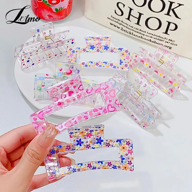 

20colors Women Print Flower Hair Claw Tough Colorful Plastic Hair Claw Large Size Hair Clamps Crab Hairpin Hair Accessories Gift