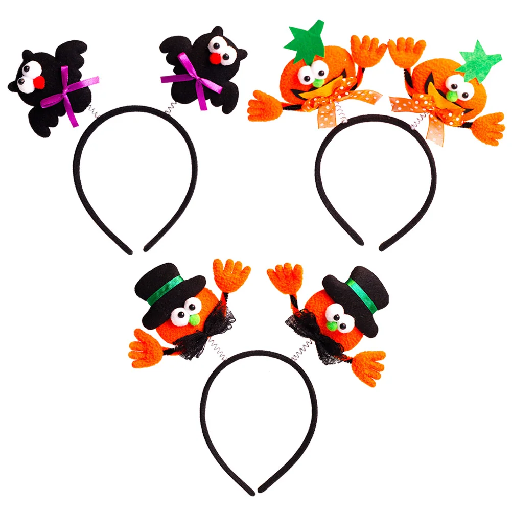 

3pcs Headbands Funny Pumpkin Black Bat Hair Hoops Hairband Headwear Headdress Decorative Hair Accessories Favors Gifts