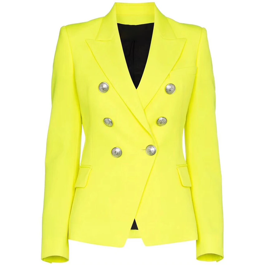 

Women's Buttons Double Breasted Fluorescence Yellow Blazer Jacket