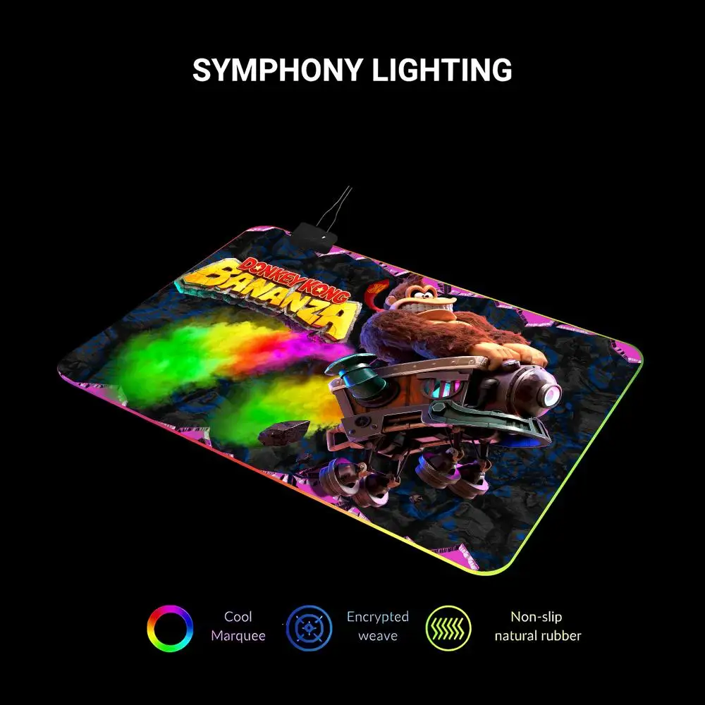 Фото Коврик для мыши RGB LED D-Donkey Kong Bananza, забавный, нескользящий, утолщенный, большой, с защитой от скольжения, для офиса, учебы и игр №5