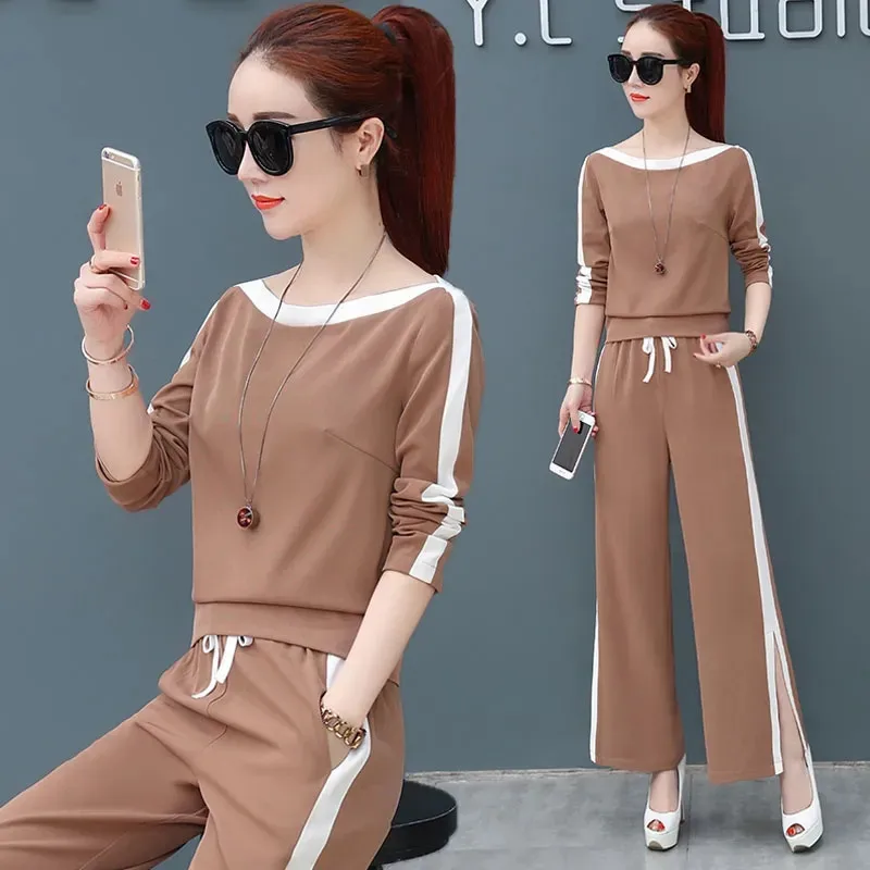 

Running Suit Spring Tracksuits Women 2 Pieces Set Short Sleeve O-Neck Pullover Top Trousers Sportswear Suit Female Clothes New