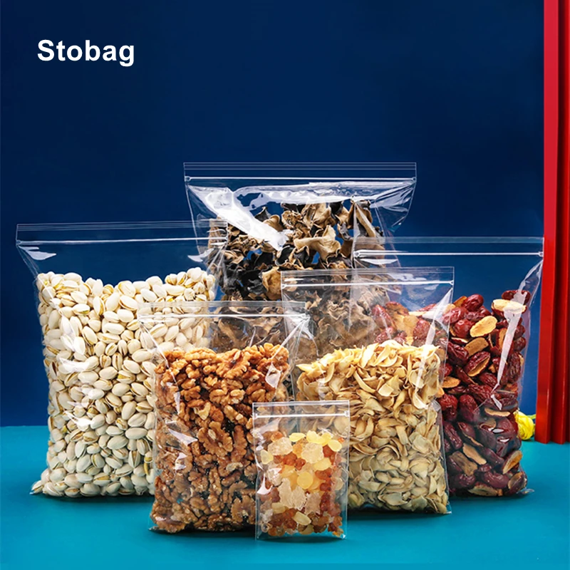 

StoBag 100pcs Transparent Plastic Food Packaging Ziplock Bag Nuts Beans Jewelry Books Sealed Small Waterproof Large Pouches Logo