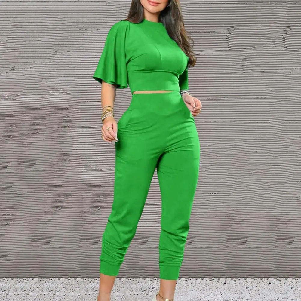 

1 Set Fashion Lady Summer Suit Non-pilling Women Top Pants Set Two Piece Set Female Summer 9/10 Top Long Pants Dress Up