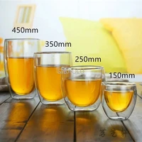 heat resistant double layer glass cup 80 150 250 350 ml beer coffee cup transparent cup wholesale beverage glass set