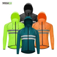 wosawe mens cycling hooded jacket reflective windproof hiking riding mountain bike windbreaker mtb bicycle mesh vest wind coat