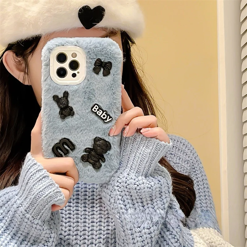 

Autumn and winter hairball stereo cartoon for Apple 14 phone case iphone13promax new 12pro 14 female phone case