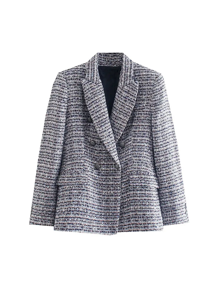 

BM&MD&ZA 7822816 Women 2022 New Fashion Textures double breasted Blazer Coat Vintage Long Sleeve Female Outerwear Chic 7822/816