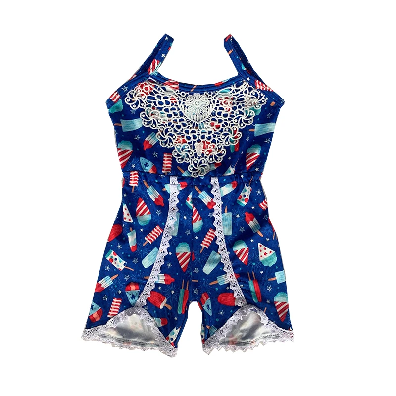 

Детский комбинезон 4 июля с кружевом и красными полосками