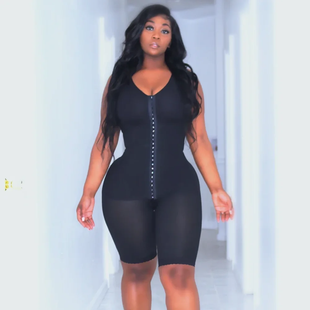 Sleeveless Knee Length Compression Body Shaper For Women Open Bust Tummy Control Shapewear Eye N Hook