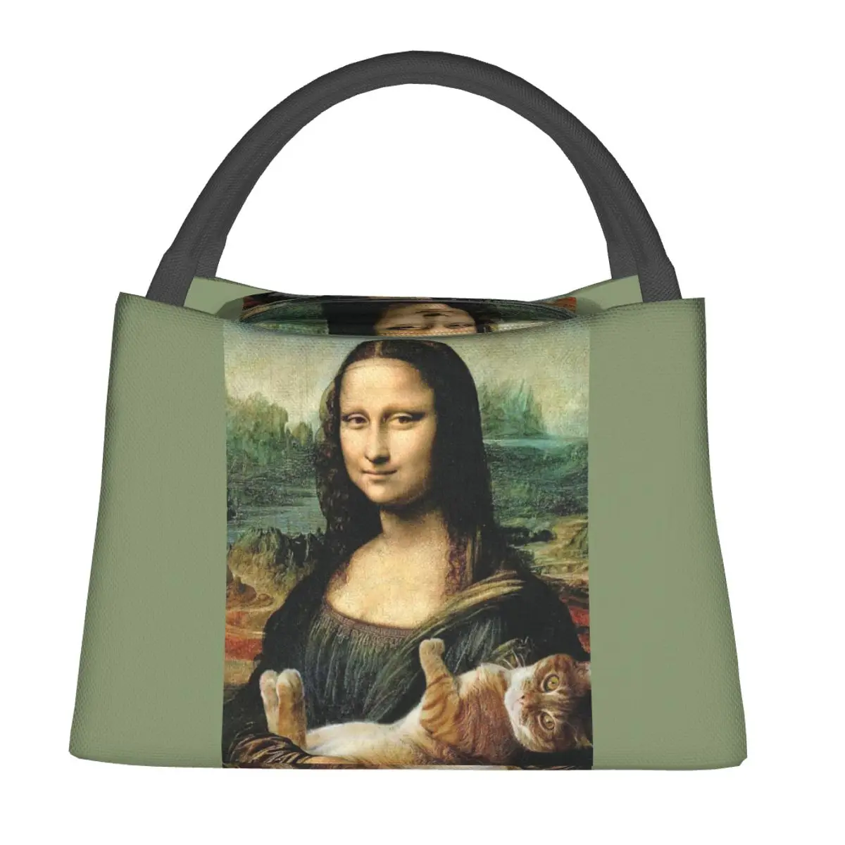 

Mona Lisa Holding Crazy Cat Lunch Bag Portable Insulated Lunch Box School Designer Cooler Bag Leisure Thermal Tote Handbags