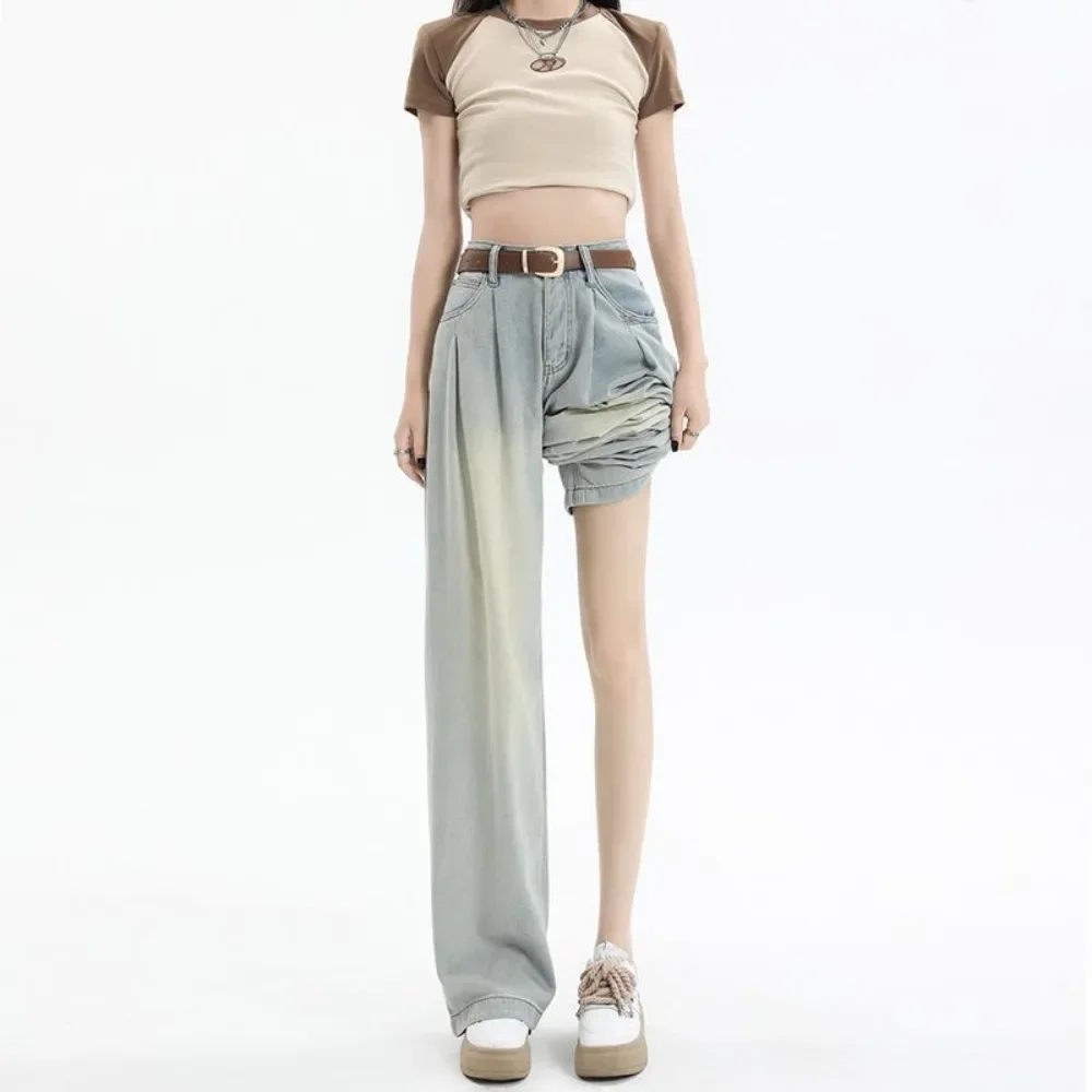 Женские прямые джинсы в Корейском стиле женские джинсовые брюки с высокой талией