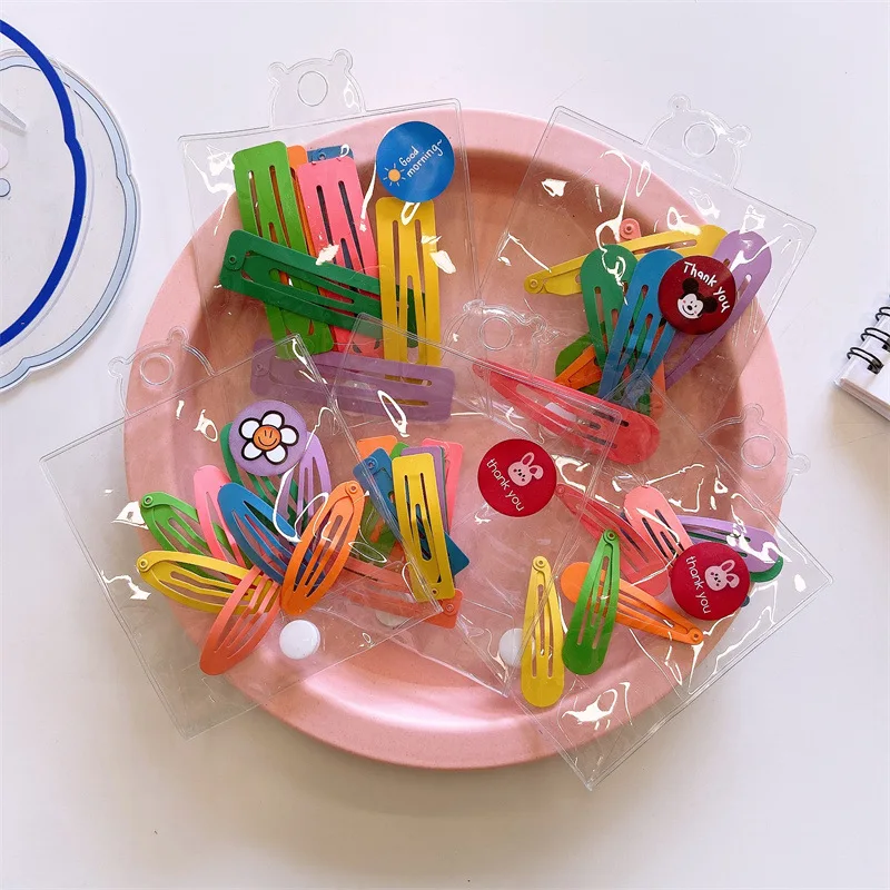 

8-pcs Bags of Korean Candy Color Bb Clip Luminous Square Color Girl's Broken Hair Clip for Children's Fashion Hair Accessories