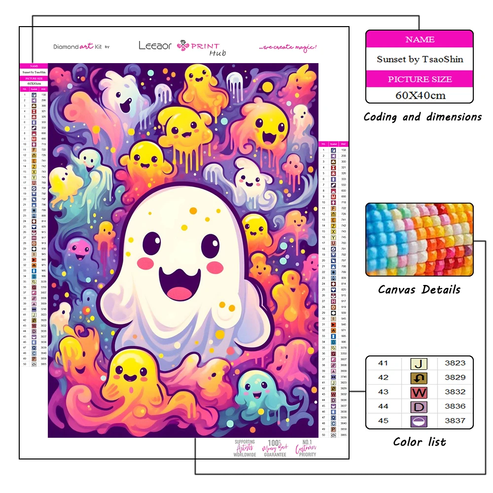 Алмазная 5D картина на Хэллоуин милая Красочная с мультяшным призраком полная