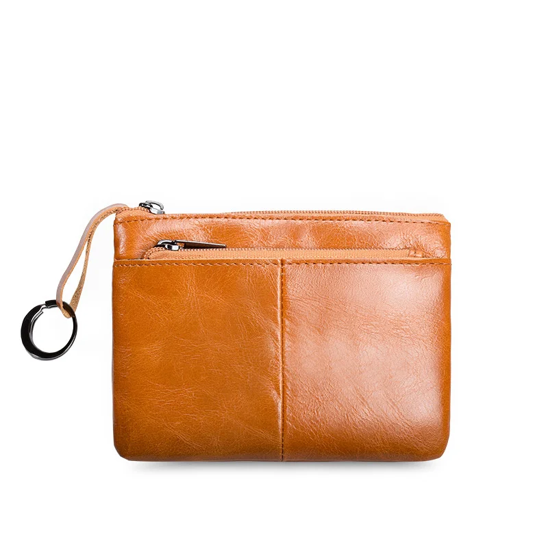 

Unisex Keychain Retro Solid Color Small Zipper Clutch Key Money Bag Vintage Genuine Leather Coin Purse Card Holder Wallet
