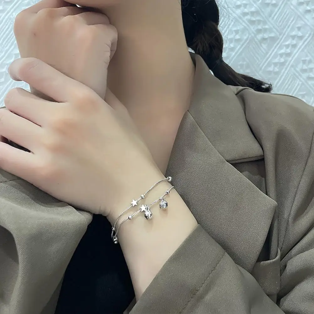 

Stylish Cuff Bracelet Double-layered Hypoallergenic Star Bell Cuff Bracelet Accessory Women Bracelet for Date