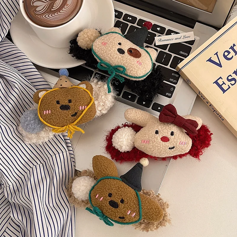 Осенне-зимняя милая плюшевая заколка для волос женщин 2024 новый элитный стиль