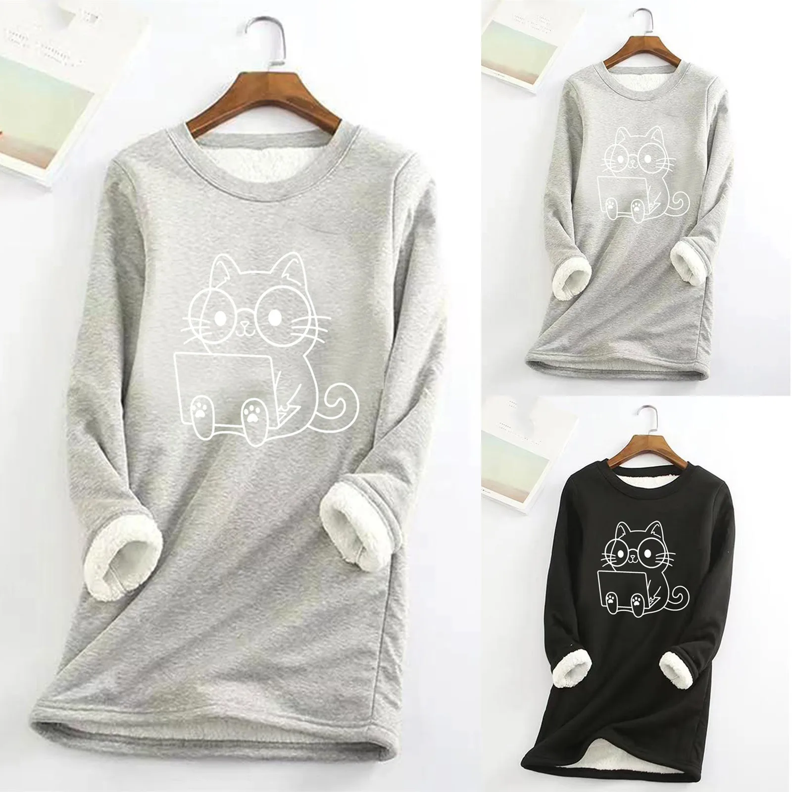 

Женская флисовая футболка с рождественским принтом, на осень и зиму