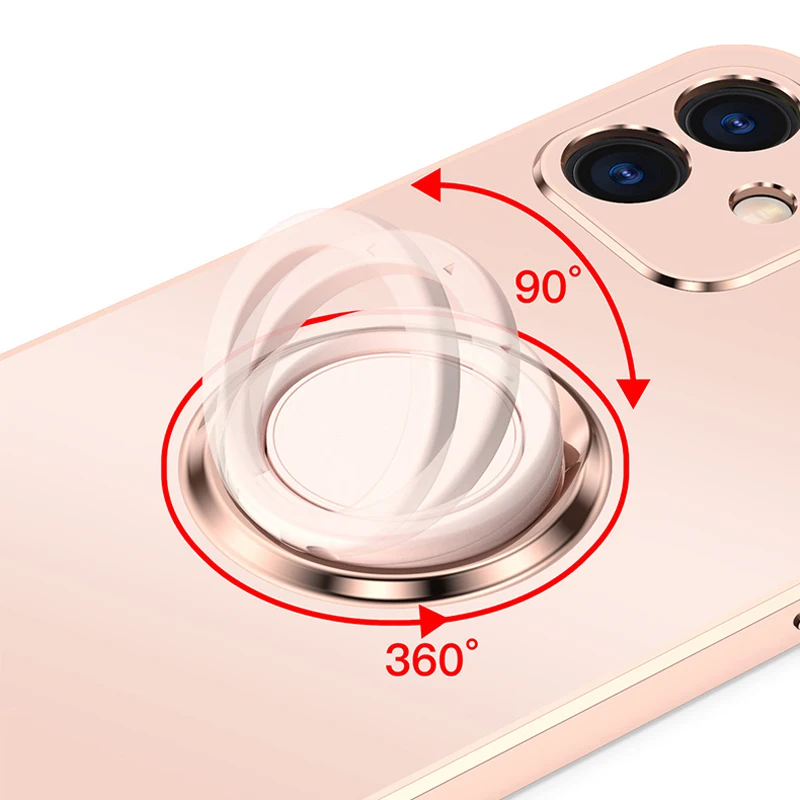 Plating Square Case For iPhone 13 12 11 Pro Max XS XR X S 7 8 Plus Not leave fingerprint Full Protective Covers With Ring Holder