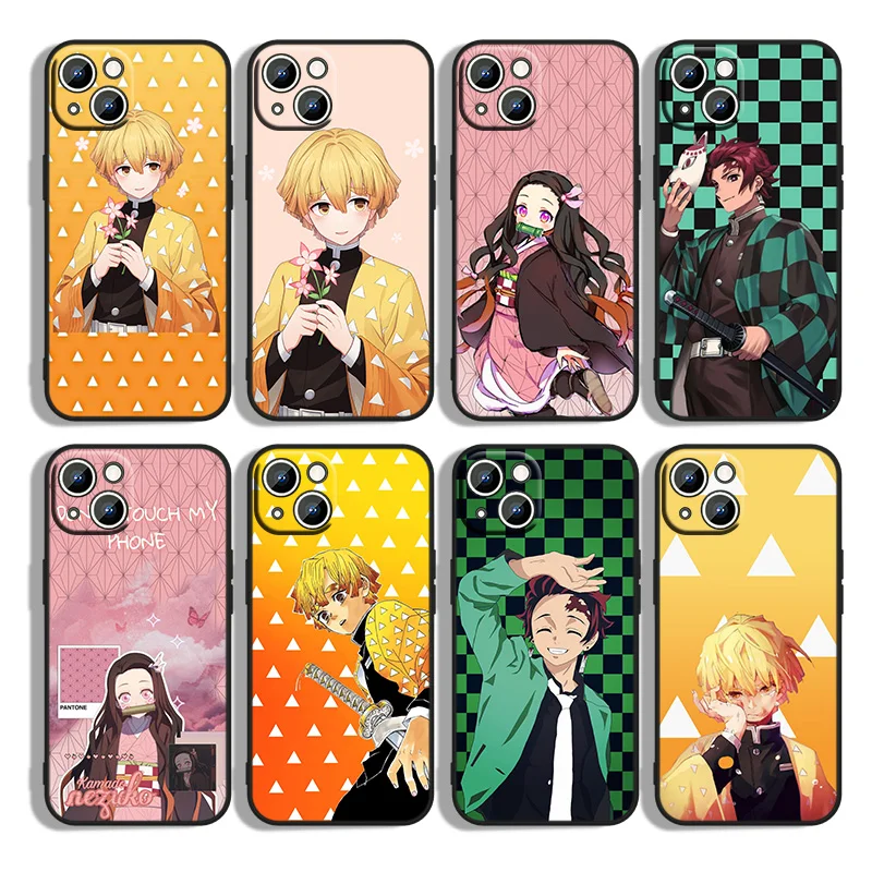 

Japanese Hot Comic Demon Slayer Blade For iPhone 13 12 mini 11 XS Pro Max XR X 8 7 6S 6 Plus 5 5S SE 2020 Black Phone Case Cover