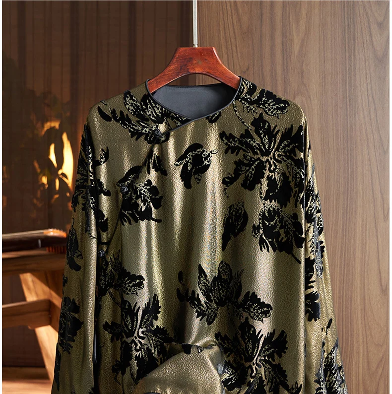 Высочайшее качество осенний новый шелковый бархатный топ с круглым вырезом