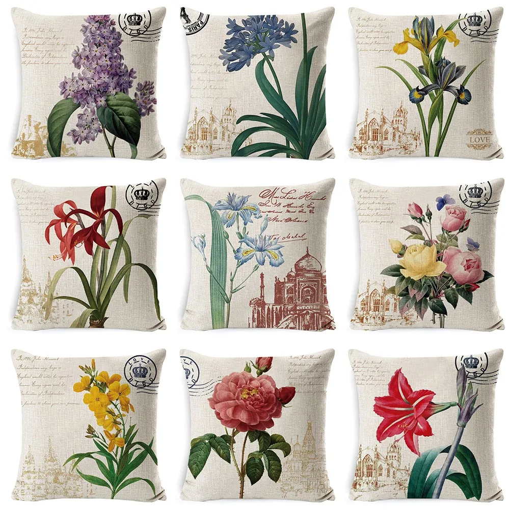 

Pillow Case Retro Colorful Flowers Pillows Cushion Pillowcase Home Decorative Sofa Cushions For Home Decorative Decoration Sofa