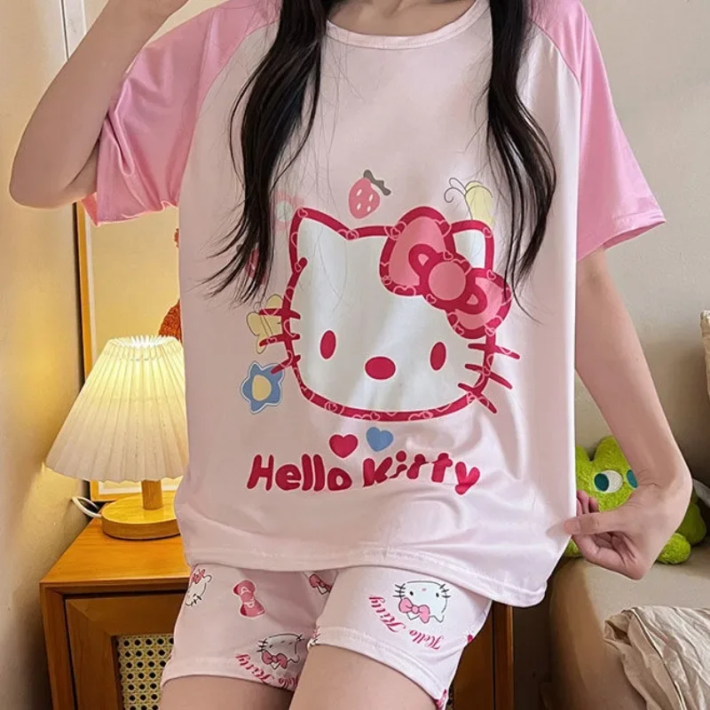 Милые пижамы HelloKitty комплект из трех предметов летняя домашняя одежда для девочек