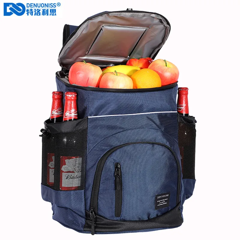 DENUONISS 33L Refrigerator Bag Soft Large 36 Cans Insulated Cooler Backpack Thermal Isothermal Fridge Travel Beach Beer Bag
