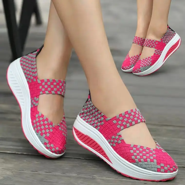 2023 Year New National Style Sports Women's Shoes Weight Loss Slimming Swing Shoes Woven Women's Heightened Thick Sole Shoes