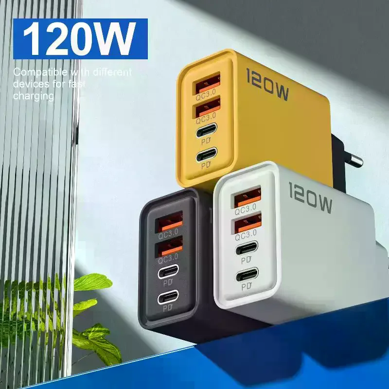 Фото 4-портовая настенная зарядная станция USB C мощностью 120 Вт с поддержкой PD и QC30 для быстрой зарядки телефонов и планшетов, подходит для использования в школе и офисе. №2