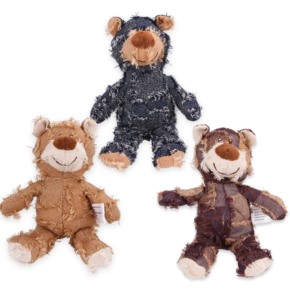 

Hot Selling 3-color Option for Molar Sounding Plush Tooth Cleaning Dog Toy Golden Hair Teddy Bite Proof Pet Teddy Bear